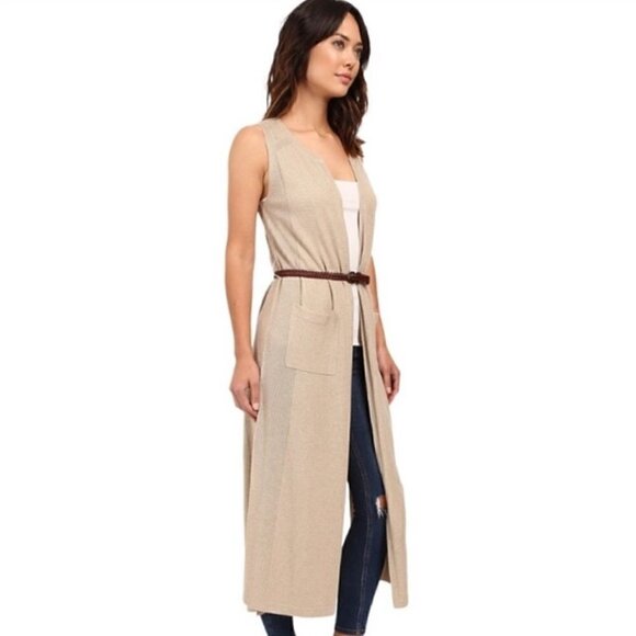 Splendid Tunic Vest Duster L Prescott Wool Cork Neutral Minimalist Capsule Warm - Picture 14 of 16